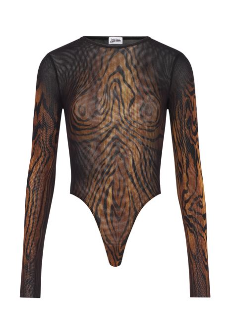 body mesh printed wood donna nero e marrone JEAN PAUL GAULTIER | 25/03-W-TO314-M002P0060